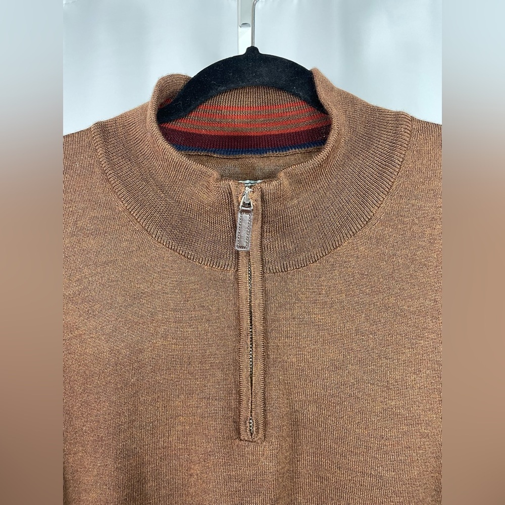 Williams & Kent 100% Merino Wool Quarter Zip Sweater Men’s Brown Pullover XXL - Picture 4 of 12